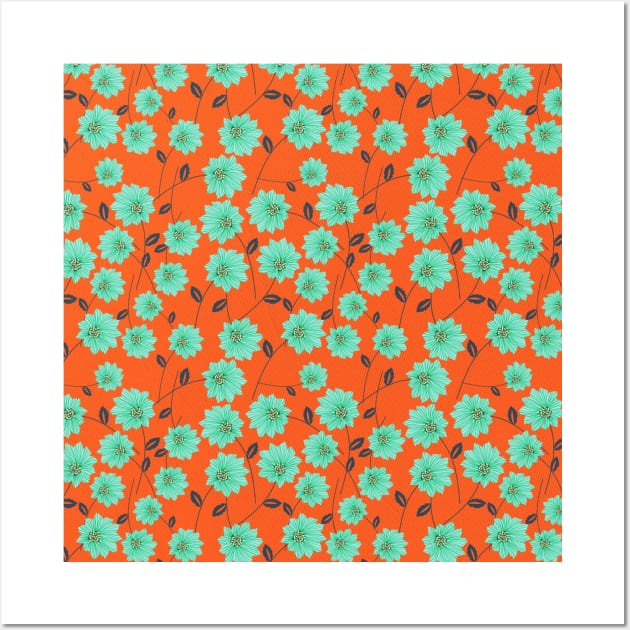 Blue & Orange Floral Pattern Wall Art by FloralPatterns